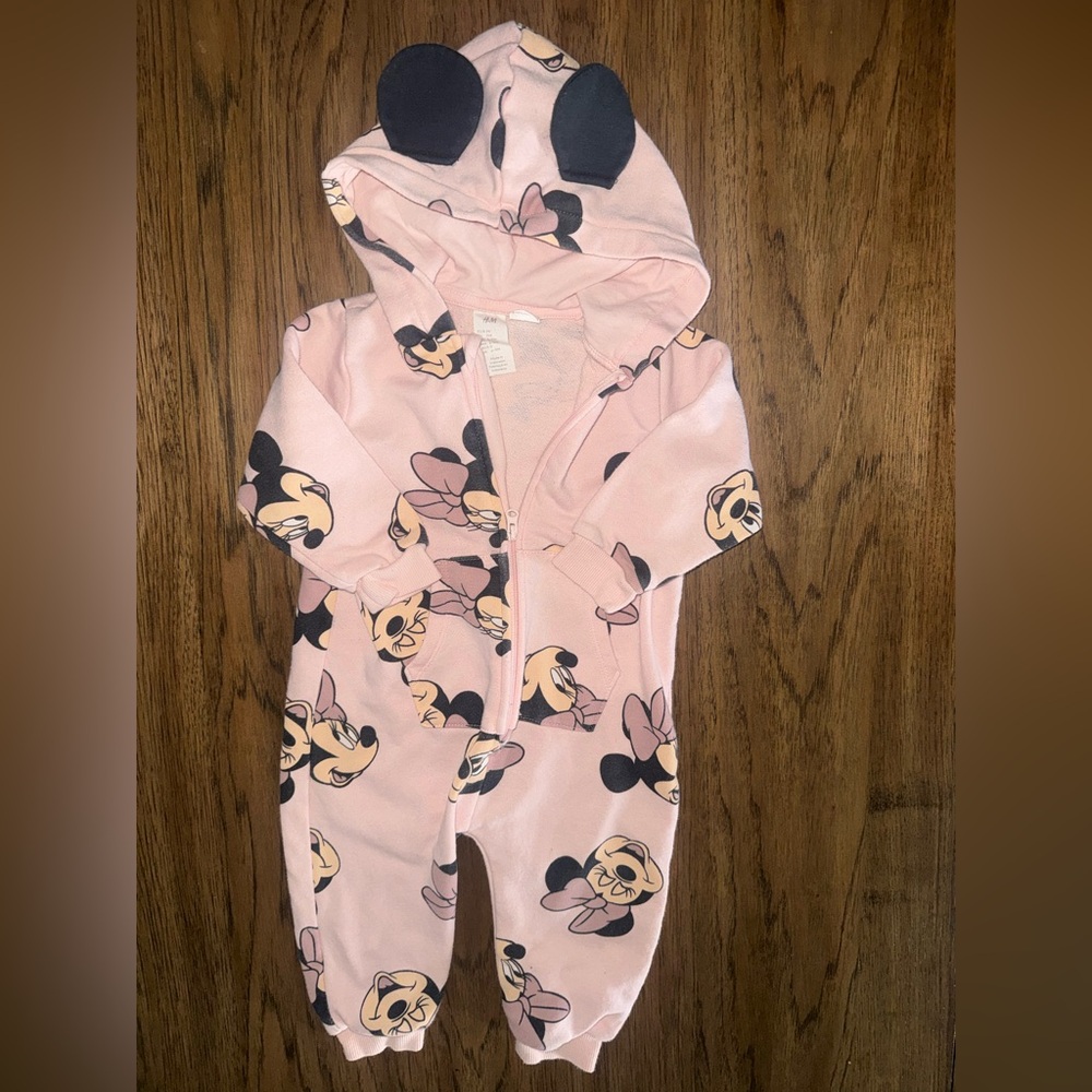 H&M Pink Minnie Mouse Hooded One-Piece 6-9 M